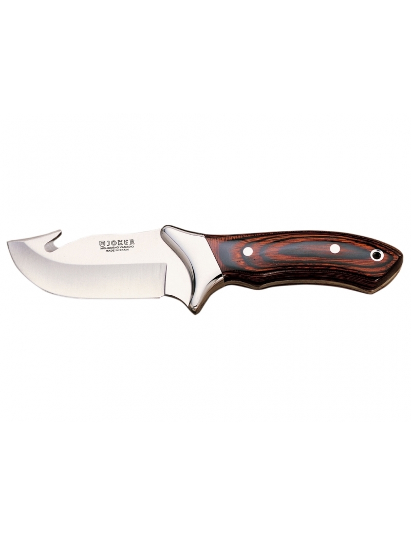 COUTEAU À DÉPOUILLER AVEC MANCHE EN BOIS ROUGE ET LONGUEUR LAME 10 CM INOX.