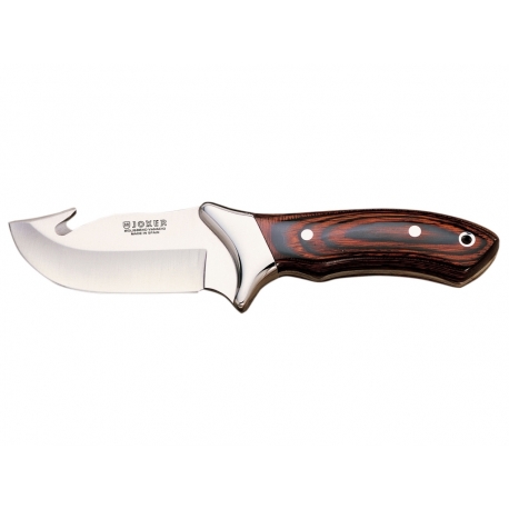 COUTEAU À DÉPOUILLER AVEC MANCHE EN BOIS ROUGE ET LONGUEUR LAME 10 CM INOX.