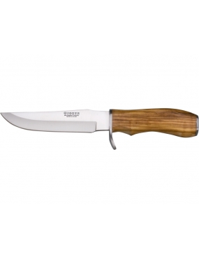 COUTEAU DE CHASSE AVEC MANCHE BOIS D'OLIVIER ET LONGUEUR LAME 14 CM.