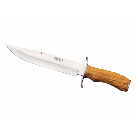 COUTEAU DE CHASSE AVEC MANCHE BOIS D'OLIVIER ET LONGUEUR LAME 20.5 CM. co35