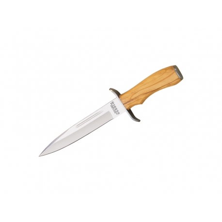 DAGUE DE CHASSE AVEC LONGUEUR LAME 18 CM INOX ET MANCHE BOIS D'OLIVIER. ETUI EN CUIR. co32